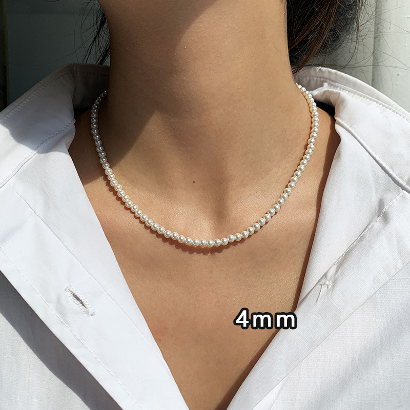 6gold-white-4mm pearl necklace