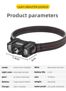 新しいミニLED懐中電灯ヘッドランプ<span class=keywords><strong>IP65</strong></span>屋外波誘導内蔵バッテリー夜間ランニング釣り腹筋USB充電式