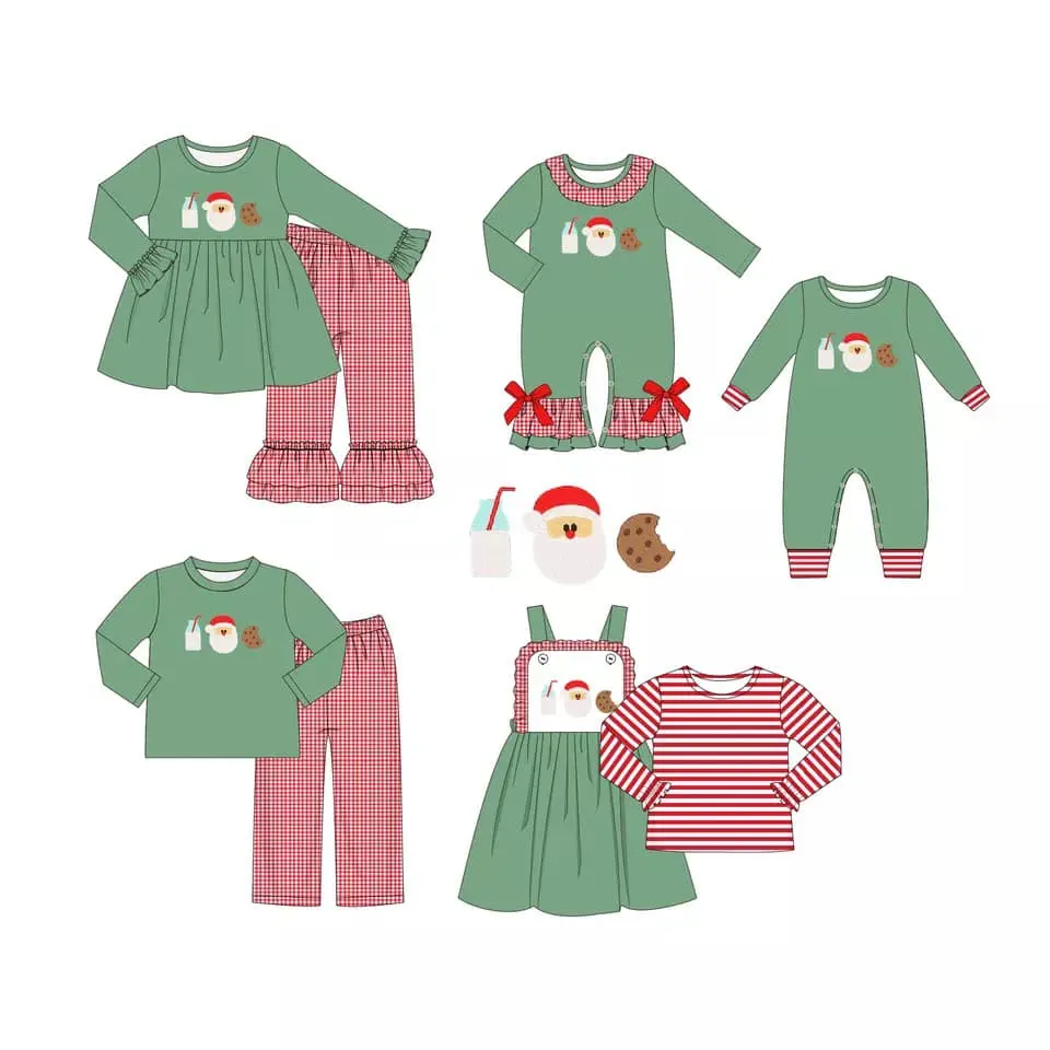 Ropa navideña personalizada para niños, trajes bordados de galletas de Papá Noel con leche, boutique ropa de invierno para niñas y niños, ropa a juego