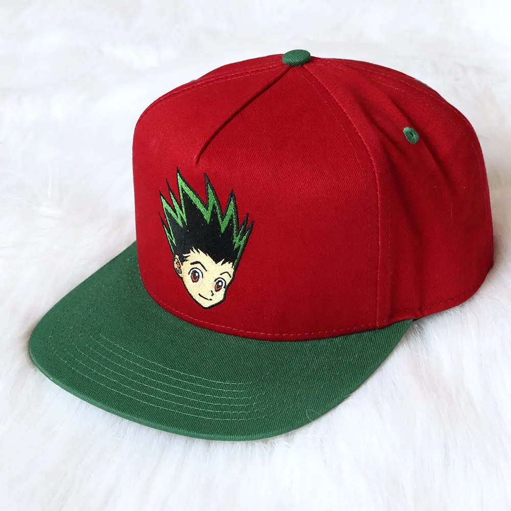 100% ٪ القطن الأحمر والأخضر اليابانية شعار مخصص أنيمي الكرتون 5 لوحة سناب باك قبعة التطريز منغم