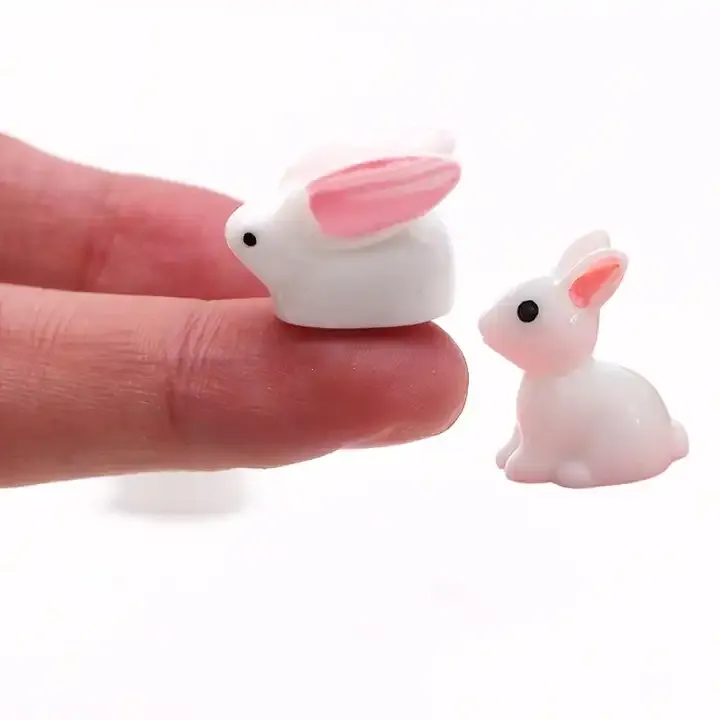 white color cute cartoon garden animal resin 3d miniature rabbit craft for decoration