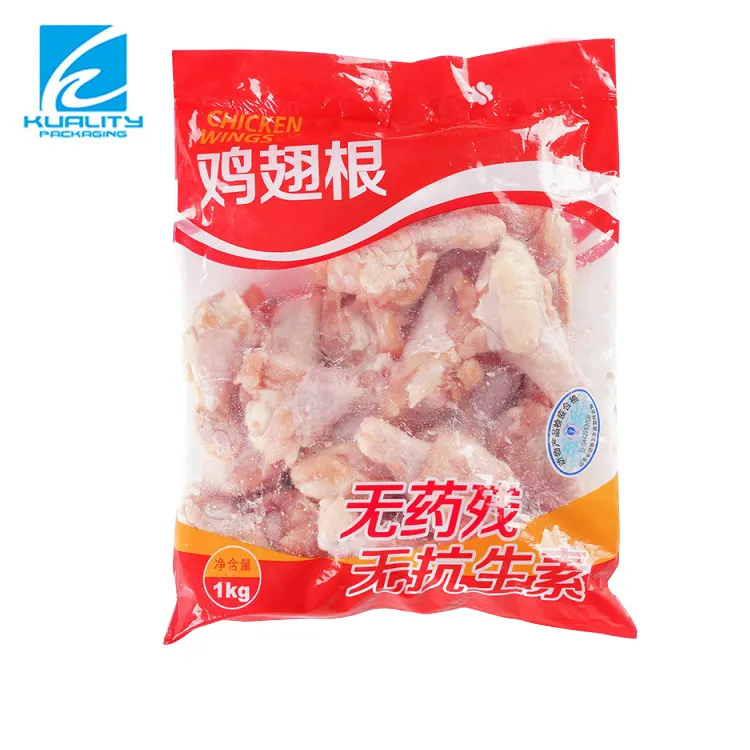 Customized laminated three side seal packing bag with clear window for chicken wing