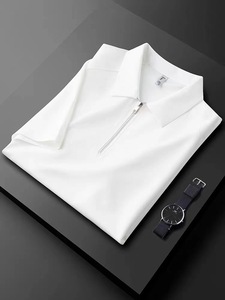 Summer Thin Ice Silk Sliding Material Non-trace Press Glue Half Zip White Polo <strong>Shirt</strong> Men's Short-sleeved Slim <strong>Paul</strong> T-<strong>shirt</strong> - Product Image 2