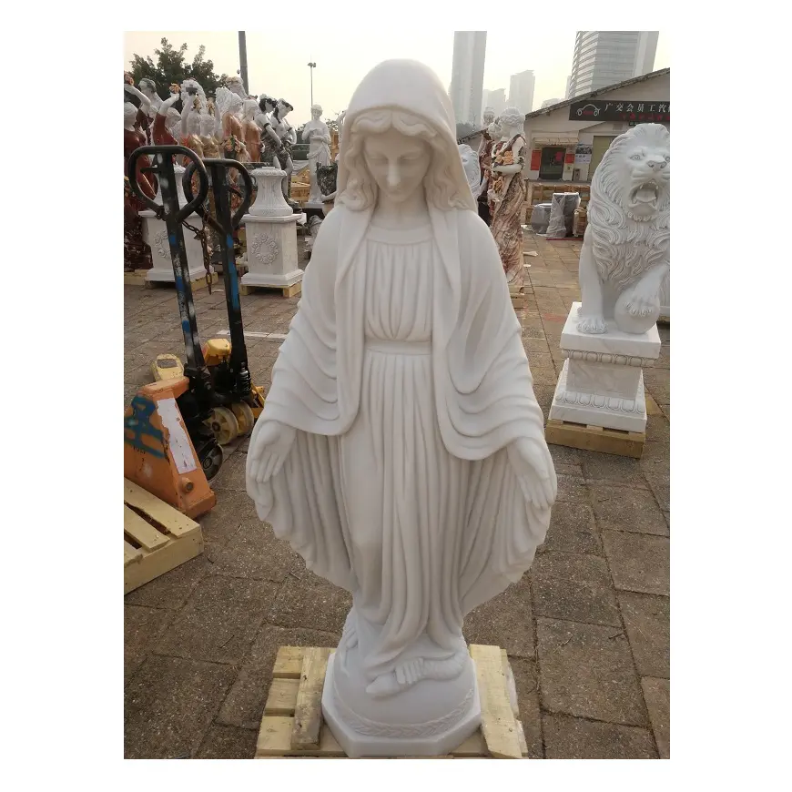 Weiß Marmor Stein Gebildet Figurine Mutter Jungfrau Maria Statue, Religiöse Statuen Reines Mary