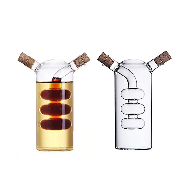 Creative kitchen home sealed leakproof glass oil and vinegar bottle double mouth high temperature belt cork