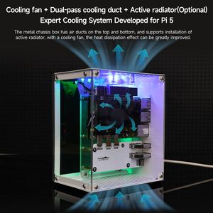 Kit de funda protectora de Raspberry Pi 5 con ventilador de refrigeración, luz de Color RGB y pantalla 0,96, carcasa electrónica DIY compatible con M.2 SSD