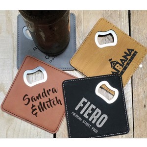 BSBH toptan promosyon özel kullanımlık Anti kayma kare bardak tutucu süblimasyon boşluklu şişe açacağı özel PU deri Coaster