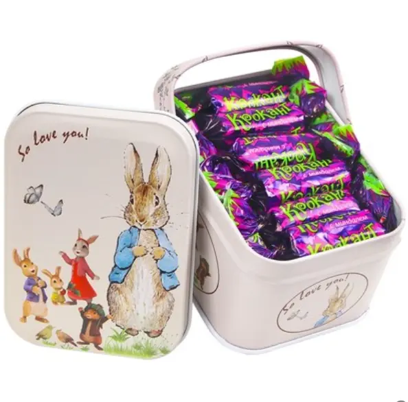 ¡Caliente! Cajas de hojalata para regalo de Navidad para niños, embalaje personalizado de lujo Individual para dulces, Chocolate, con mango
