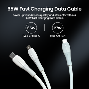 สายดาต้าซิลิโคน PD 65W สีขาว2 in 1สายดาต้า USB Type C สายดาต้าสำหรับโทรศัพท์ดีไซน์เรียบง่าย - Product Image 4