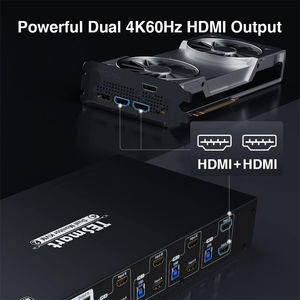 TESmart 4ポートデュアルモニターKVMスイッチキットHDMI 4K60Hz USB 3.0ドッキングステーションEDID KVMスイッチ - Product Image 5