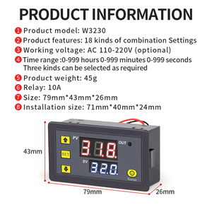 Digital Time Relay Module <strong>Timer</strong> LED <strong>Display</strong> W3230 Thermostat Heating Cooling <strong>Control</strong> Instrument