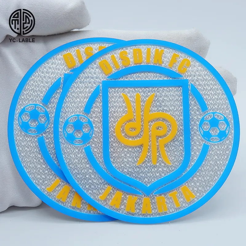 Custom 3D logo heat transfer silicone tag Football Club embossed garment labels for bags