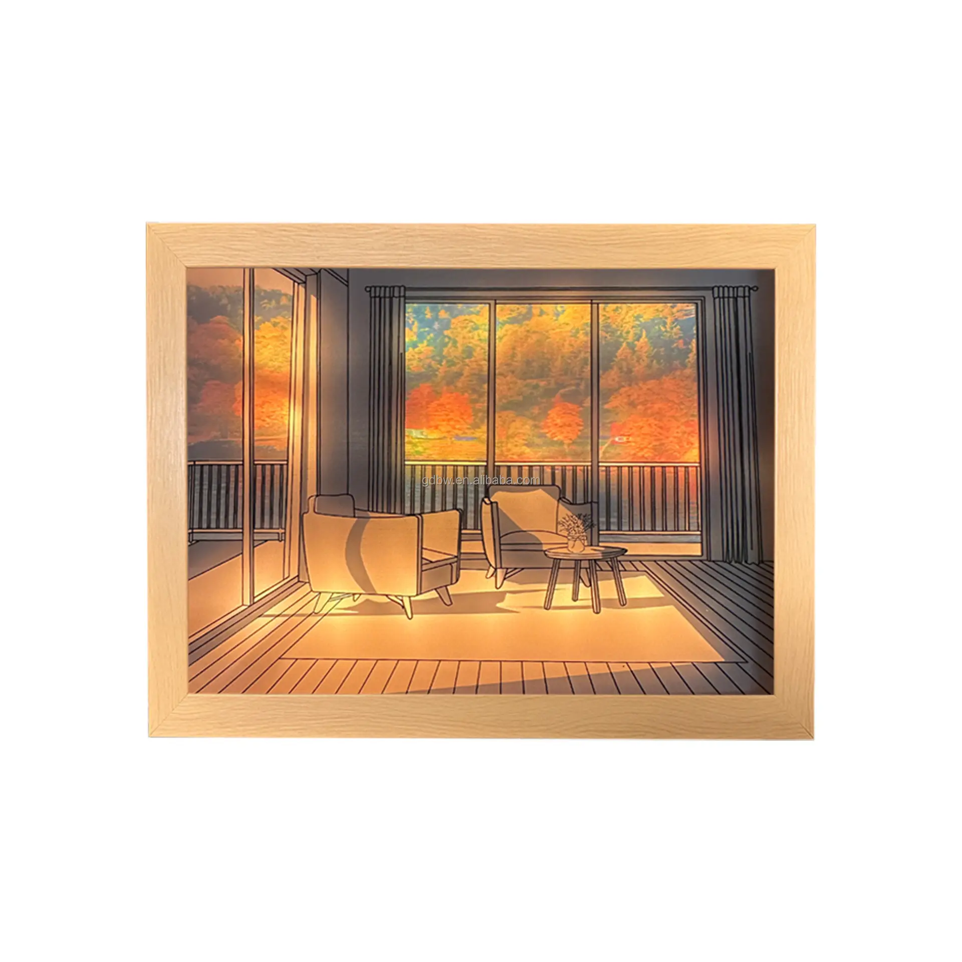 طاولة ديكور إطار 3d مصباح ضوء الليل لوحة خشبية لحامل الخشب أدى إطار الفن ضوء الجدار بجانب السرير حتى الصورة