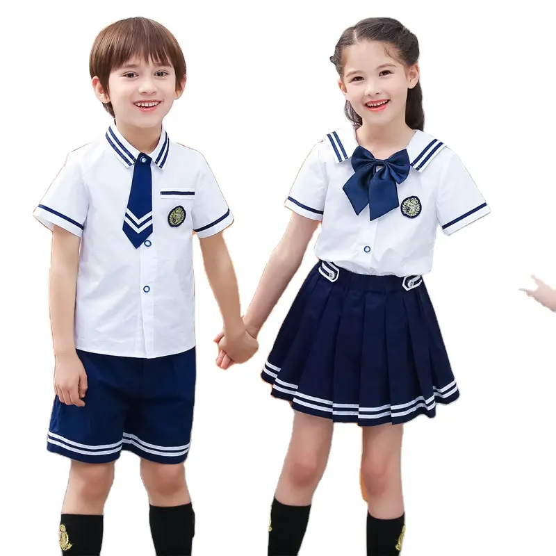 Emblemas personalizadas, uniformes escolares primários para crianças meninos e meninas camisa e saia serviços de design de roupa