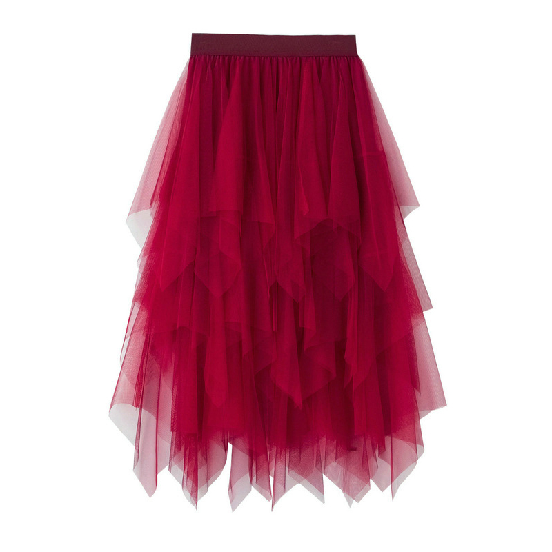 Red Asymmetrical Fairy Tiered Skirt