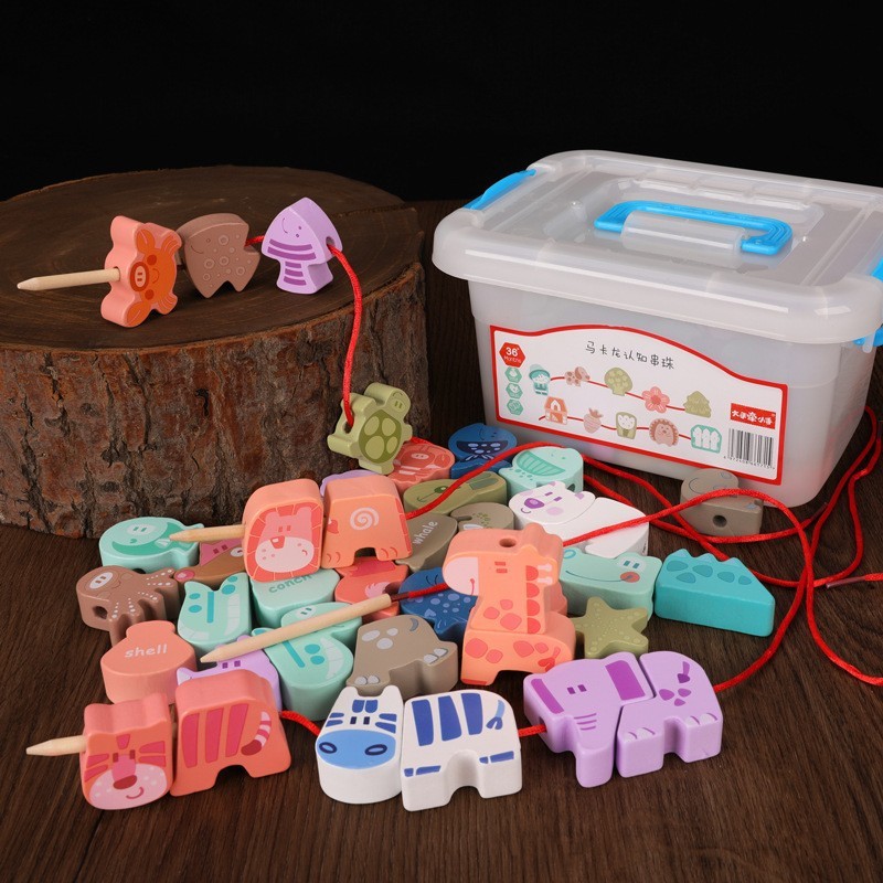 Macaron cognitive beads 01 (animal + ocean) plastic box