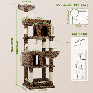 Árbol para gatos resistente y resistente para gatos grandes y Maine Coon de 20 libras + 72 pulgadas de altura 6 postes para rascar hamaca torre para gatos - Product Image 6