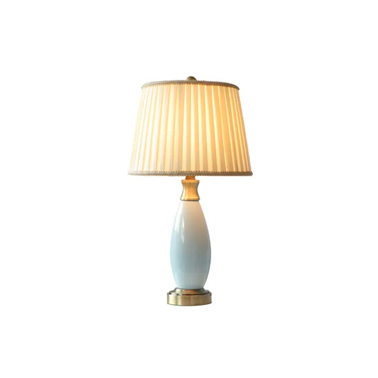 LED yaratıcı lamba Modern basit Pastoral seramik taban sıcak pileli kumaş abajur masa lambası