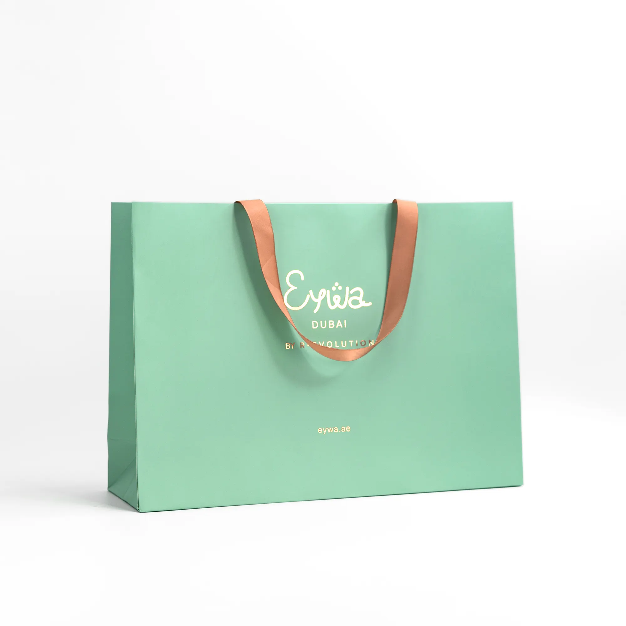 Eco-friendly personalizado dom sacos jóias perfume cosméticos embalagem saco papel verde shopping bags com seu próprio logotipo