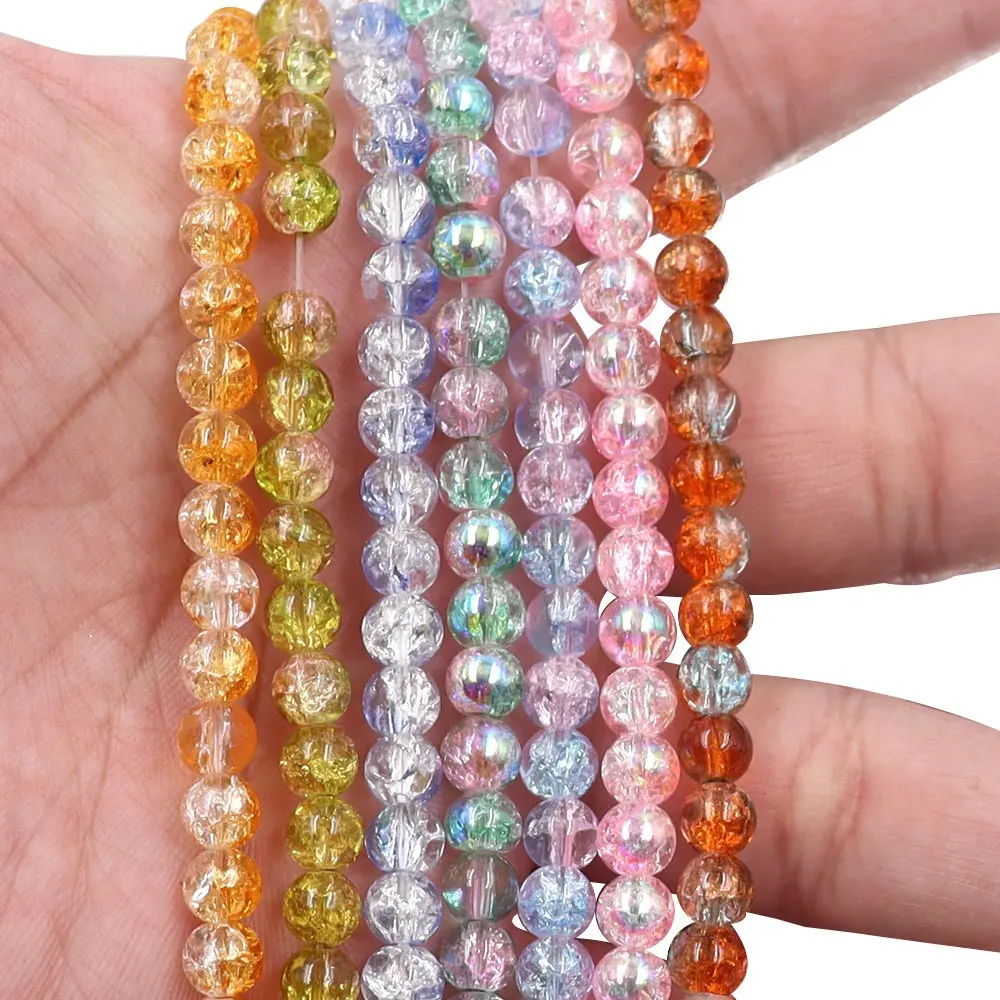 6mm stock doppio colore cristallo crackle perle di vetro sciolto accessorio gioielli fai da te per le donne