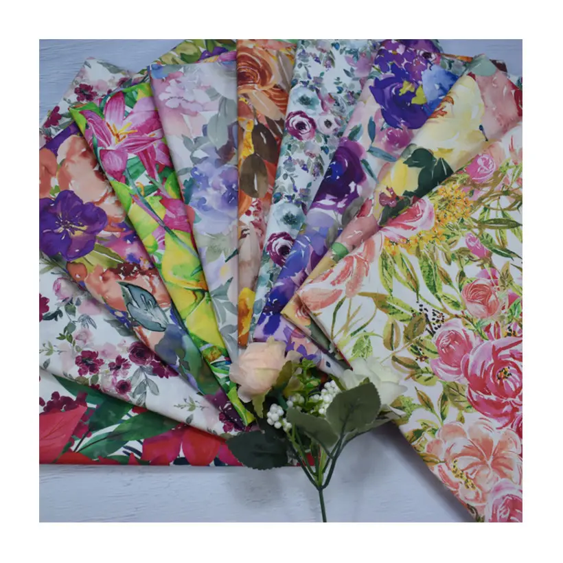 New Design Floral Digital Printing Cotton Linen Fabric 2024 free sample high quality linen fabric for linen t shirt woman dress
