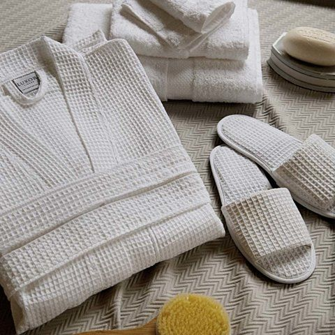 Waffle bathrobe and disposable slippers(white color)