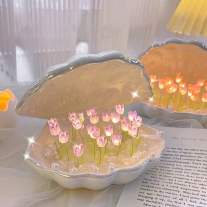 El işi DIY seramik kabuk lale gece işık-çevre dostu LED lale lamba, romantik ev dekor ve hediye için yatak odası/parti - Product Image 1