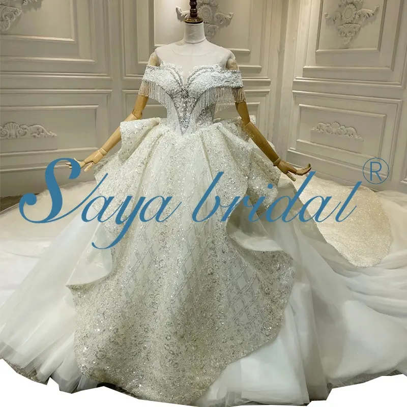 2021 abito da sposa abiti da sposa in pizzo off spalla sexy di cristallo abito da sposa amanda novias robe de mariage vestiti da partito dubai