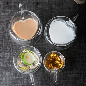Factory Wholesale <strong>love</strong> Glass <strong>Cup</strong> 80ml 150ml 250ml 300ml Creative Double-layer Heart-shaped High Value Tea and Coffee <strong>Cups</strong> - Product Image 1