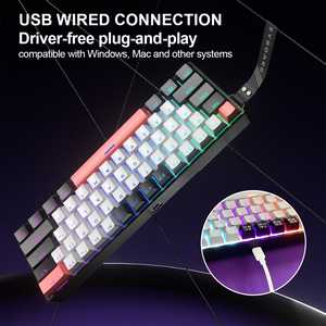 Teclado mecánico negro clásico para juegos de 68 teclas Teclado mecánico RGB de eje multicolor anti-ghosting de varias teclas - Product Image 3
