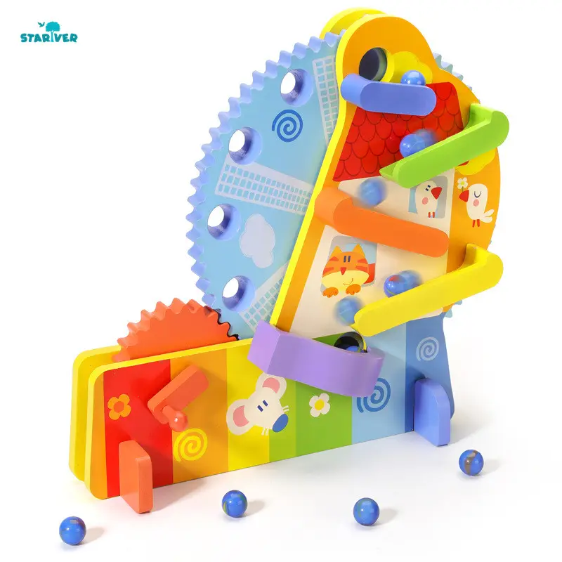 Baby Montessori giocattoli in legno Cartoon Ferris Wheel Gear rotante piccole palline rotonde blocchi perline gioco giocattoli educativi per bambino