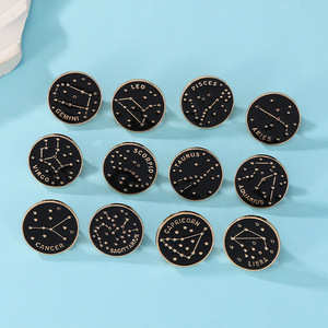 The Zodiac Collection Enamel Pins Twelve Constellations Gemini Taurus Capricorn Sagittarius Pisces Round <strong>Brooches</strong> - Product Image 3