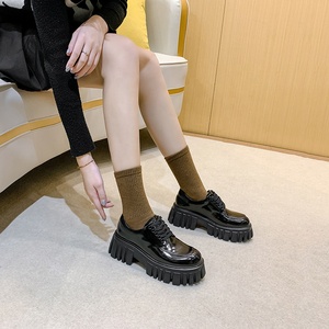 2025新设计皮革厚底鞋女士系带厚底鞋洛丽塔高跟鞋休闲鞋女士厚底鞋