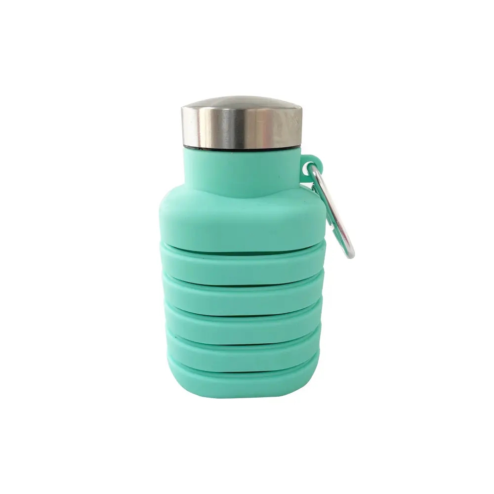 Bouteille d'eau de sport pliable anti-fuite en silicone de 16oz sans BPA pour le voyage, la salle de sport, tasse à boire extensible avec mousqueton