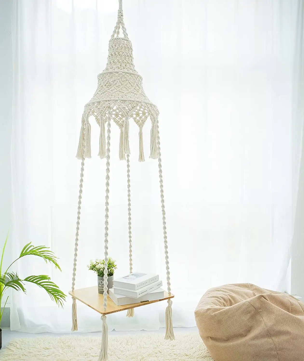 Đồ Trang Trí Nhà Cửa Giá Treo Macrame Macrame Boho Phong Cách Bohemian Giá Treo Cây Treo Dây Thừng Kệ Đèn Râm