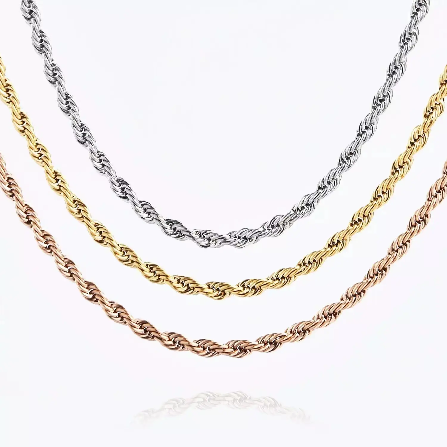 Cadena de cordón de acero inoxidable, Collar chapado en oro de 18K para joyería hecha a mano, accesorios de joyería