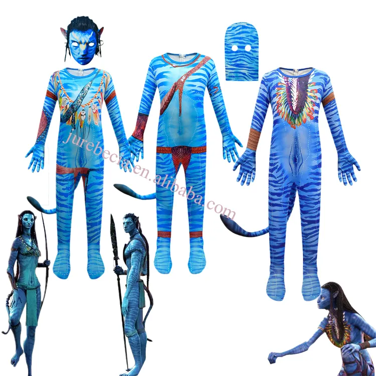 Avatars 2 Cosplay Costume Movie Jake Sully Neytiri Bodysuit Suit Zentai Jumpsuits Halloween Costume For Women Men Girls Kids