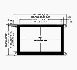Módulo de pantalla Lcd TFT, 5 pulgadas, 800x480, con interfaz SPI, 20 pines - Product Image 1