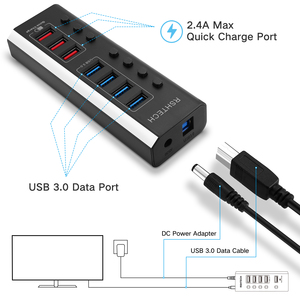 RSHTECH热USB集线器3.0分路器多USB 3.0集线器USB 7端口多端口集线器电脑配件，带电脑电源适配器 - Product Image 2
