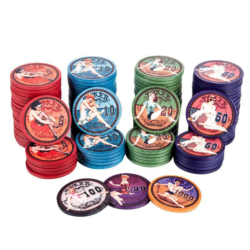 Yexi personnalisé belle fille jeton de poker 43mm Texas Casino ensemble de poker en céramique jeu de société pièces rondes fournisseur jetons de poker jeu
