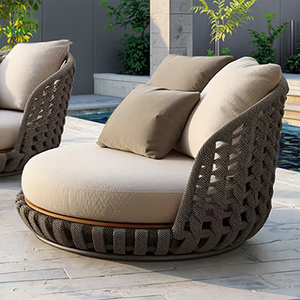 فناء وكرسي حديث فاخر دائري ، حبل منسوج لحديقة مريحة من الألومنيوم ، أريكة - Product Image 2