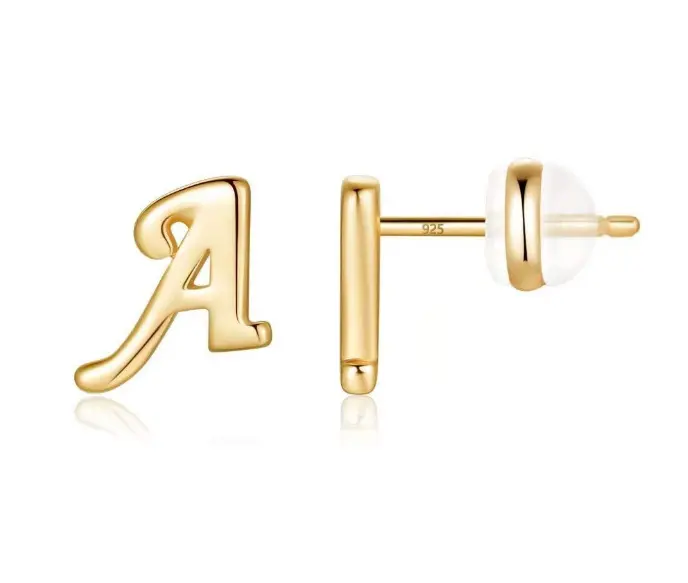 2021ที่ขายดีที่สุดตัวอักษรต่างหูสตั๊ด26ตัวอักษร A-Z ชุบทองเงินสเตอร์ลิงโพสต์กระดุมเล็กๆ