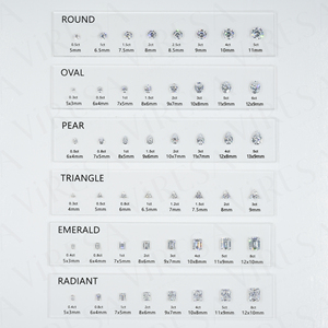Viresa Kim Cương Đá kích thước biểu đồ hiển thị 5A CZ Kích thước biểu đồ so sánh trong nhiều kích thước và hình dạng - Product Image 4