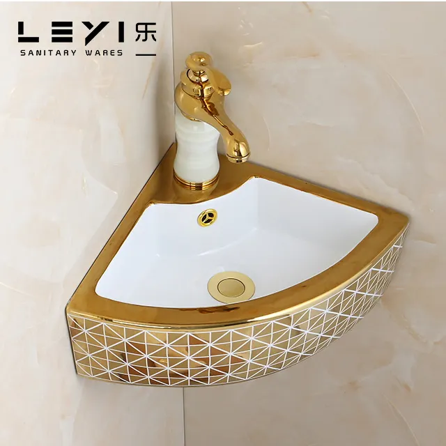 Lavabo Triangular dorado de lujo para baño, lavamanos de pared, gran oferta, 2021
