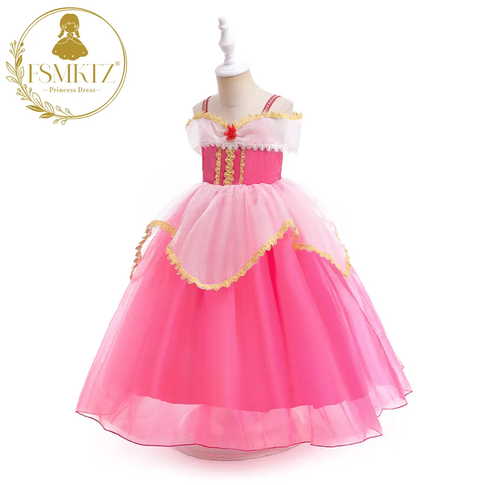 FSMKTZ, disfraz de Cosplay Popular para Princesa, correa de hombro, vestido de fiesta rosa para niñas, ropa de cumpleaños, disfraces de TV y películas para niñas