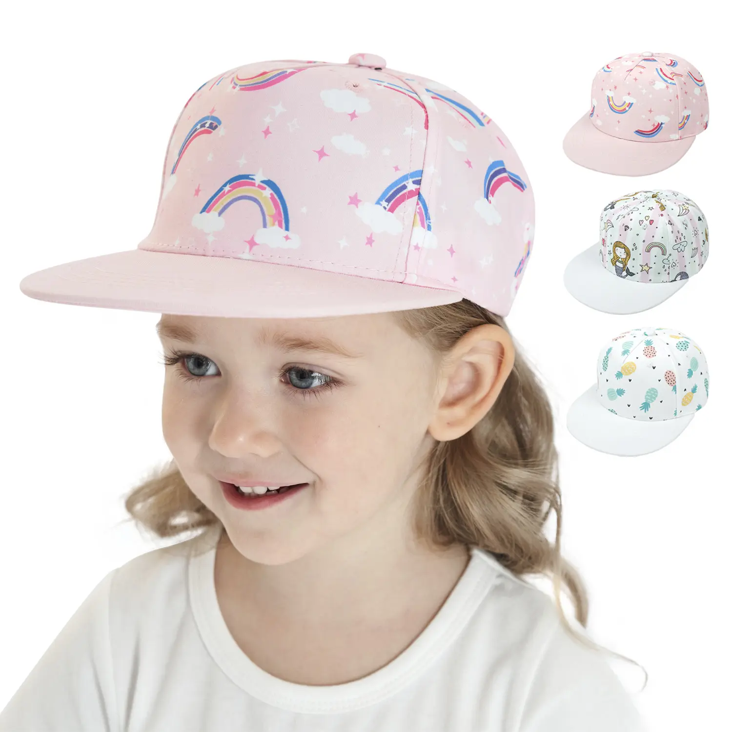 Primavera Verão Bonito Digital Completo Impresso Animais Dos Desenhos Animados Snapback Chapéu Cap Borda Plana para 1-4 Anos de Idade Crianças