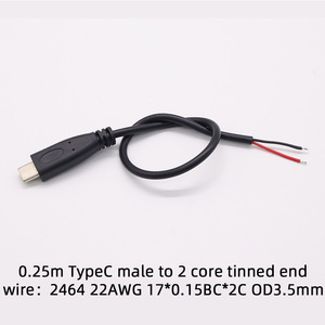 C tipi USB erkek soyulmuş açık tel uç Pigtail kablo dişi kalaylı uç tel 2464 22AWG 28AWG 2 çekirdek 4 çekirdek - Product Image 5