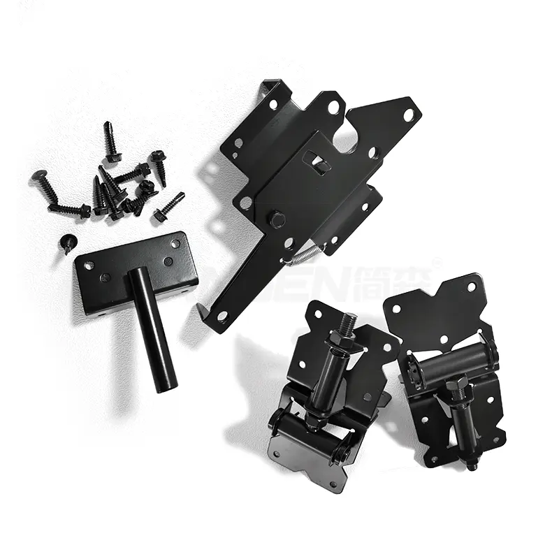 OEM Preto Heavy Duty Ajustável Auto-fechamento Fazenda De Madeira/Vinil/PVC Cerca Portão Post Dobradiça E Dois Sentidos Porta Trava Hardware Set