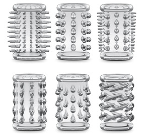 6 पैक क्रिस्टल स्पष्ट सिलिकॉन आसानी से धोने योग्य कंडोम के वयस्क सेक्स खिलौने पुरुषों के लिए पुनः प्रयोज्य स्पाइक लिंग आस्तीन को साफ करना आसान - Product Image 1