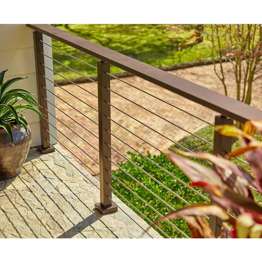 Outdoor Stainless Steel Cable Post Glass Aluminium Balcony Wrought Iron Balustrade Wire Cable Side Mount Deck Railing